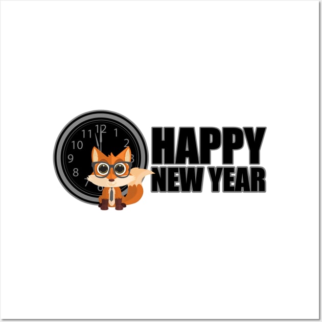 Happy New Year - Fox Nerd Wall Art by adamzworld